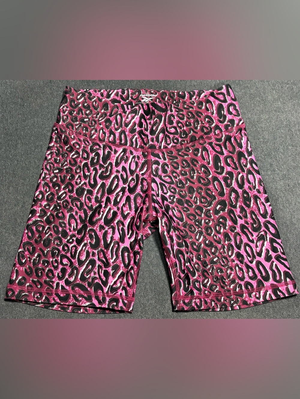 Reebok Womens Pink and Black Leopard Print Performance Bike Shorts Size S